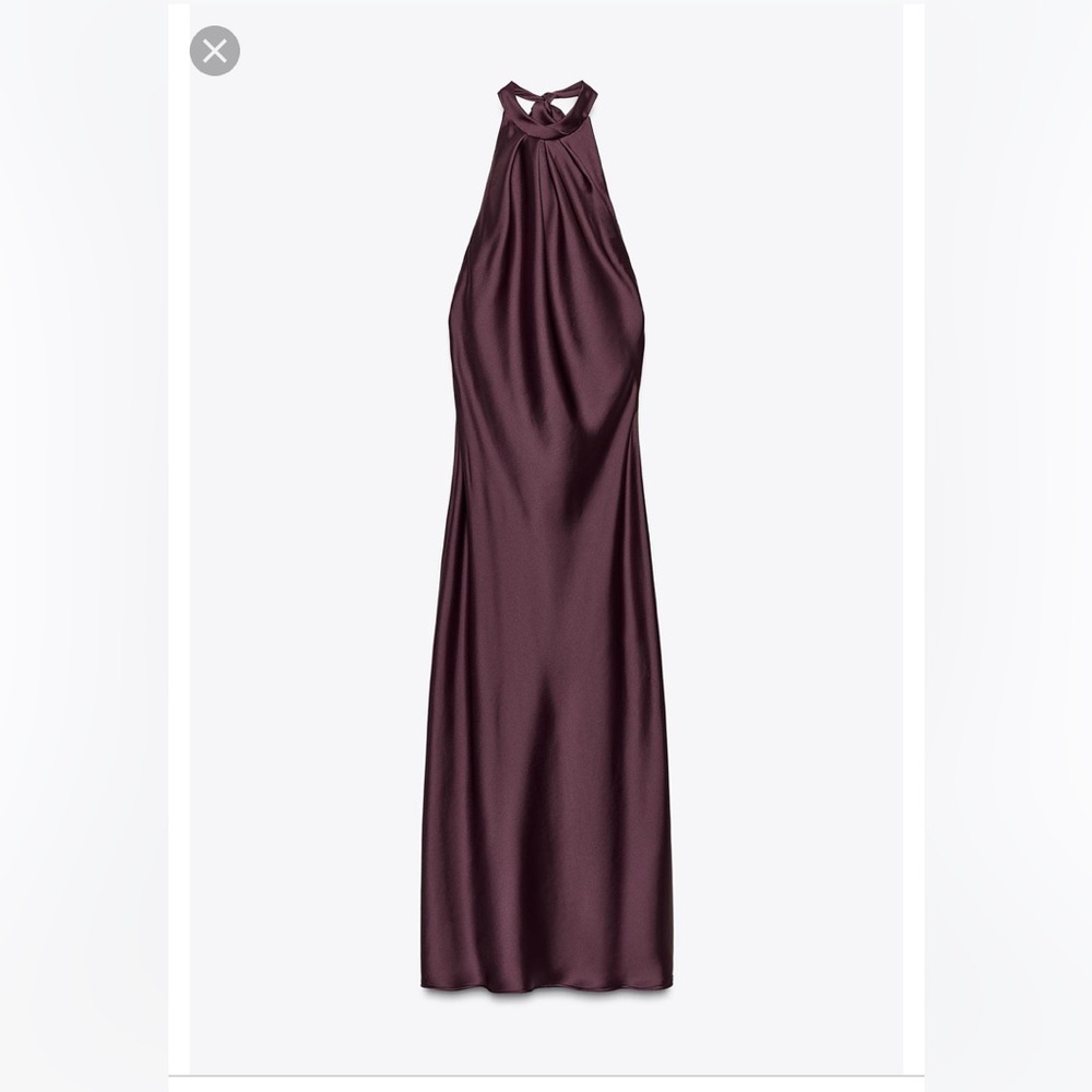 Zara NWT Elegant Halter Satin Maxi Dress in Rich burgundy size M - Picture 9 of 10